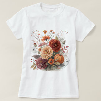 Autumn Floral & Halloween Watercolor Design  T-Shirt