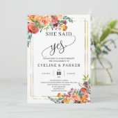 Autumn Floral Marigold sagte sie ja Verlobung Einladung (Stehend Vorderseite)