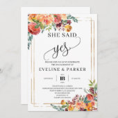 Autumn Floral Marigold sagte sie ja Verlobung Einladung (Vorne/Hinten)