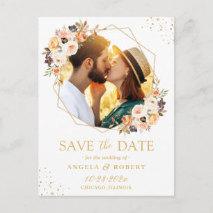 Autumn Floral Modern Gold Geometric Save the Date Postkarte