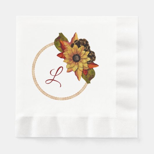 Autumn Floral Monogram Paper Napkin Serviette (Vorderseite)