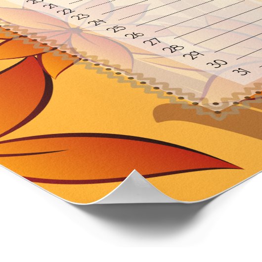 Autumn Floral Perpetual Calendar Poster (Ecke)