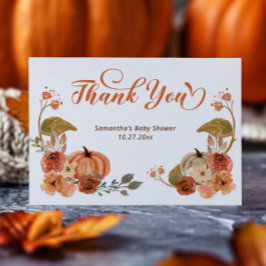 Autumn Floral Pumpkin Baby Shower Dankeskarte