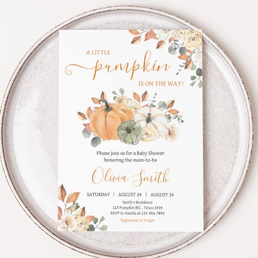 Autumn Floral Pumpkin Baby Shower Einladung
