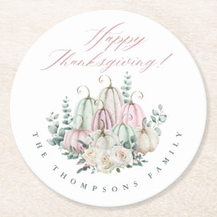 Autumn Floral Pumpkin Erntedank Runder Pappuntersetzer
