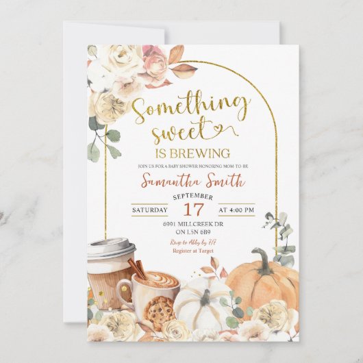 Autumn Floral Pumpkin Latte Brewing Baby Shower Einladung (Vorderseite)
