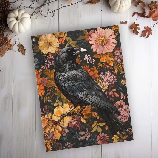 Autumn Floral Raven Crow Karte