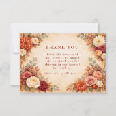 Autumn Floral Romance Wedding Dankeskarte (Vorderseite)