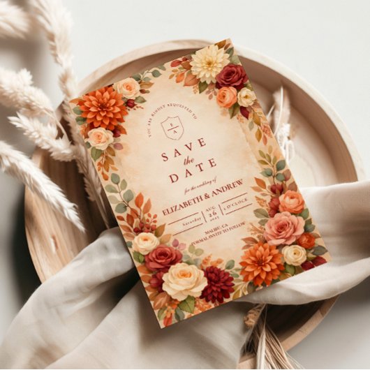 Autumn Floral Romance Wedding Save The Date