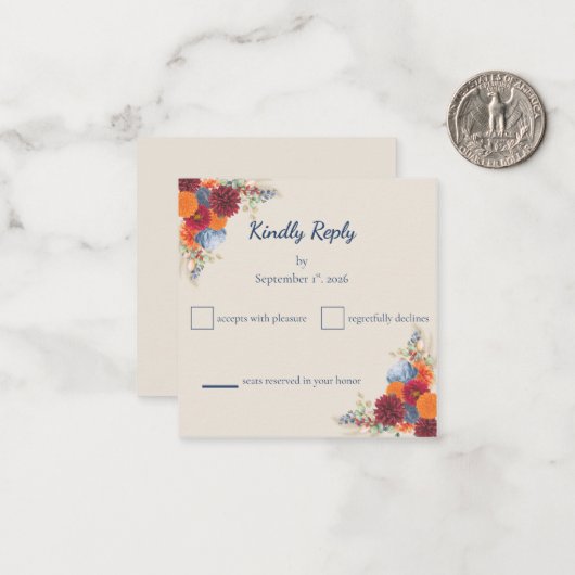 Autumn Floral RSVP Card Mitteilungskarte (Vorderseite/Rückseite Beispiel)