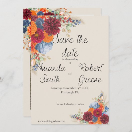 Autumn Floral Save the Date (Vorne/Hinten)