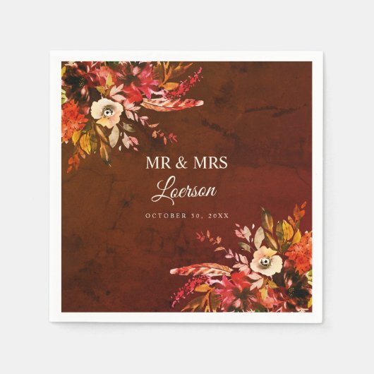 Autumn Floral Splendor Mr & Mrs Wedding Serviette (Vorderseite)