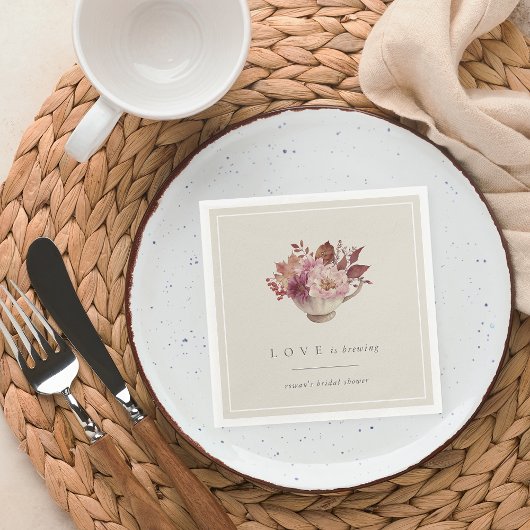 Autumn Floral Teacup Love Is Brewing Bridal Shower Serviette
