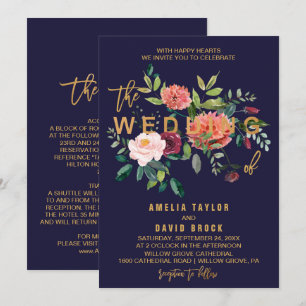 Autumn Floral Typografy Details zur Hinterhochze Einladung