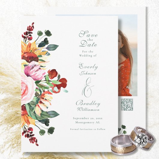 Autumn Floral Watercolor Save the Date Wedding Einladung