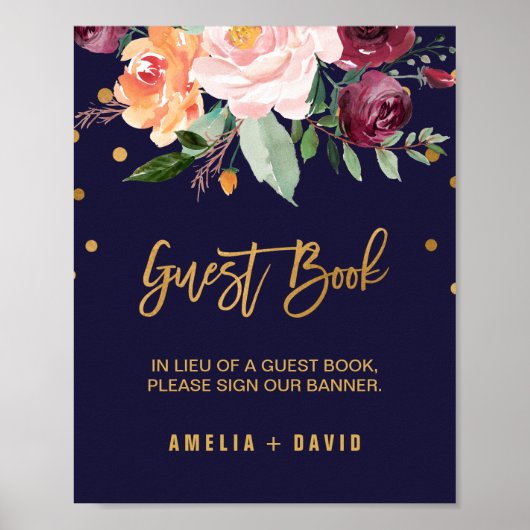 Autumn Floral Wedding Guest Book Sign Poster (Vorne)