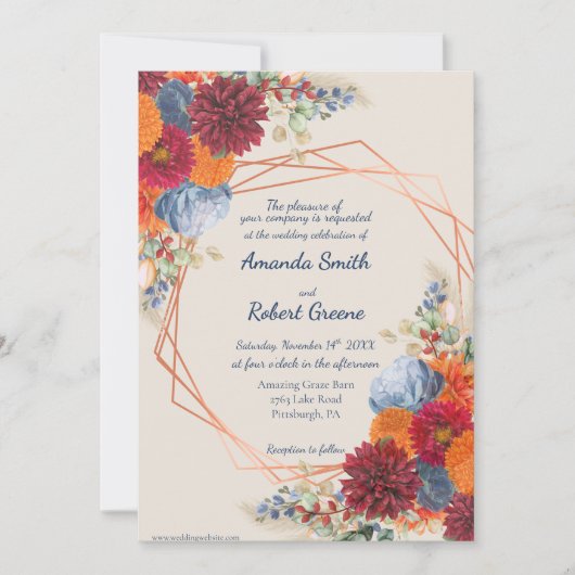 Autumn Floral Wedding Invitation Einladung (Vorderseite)