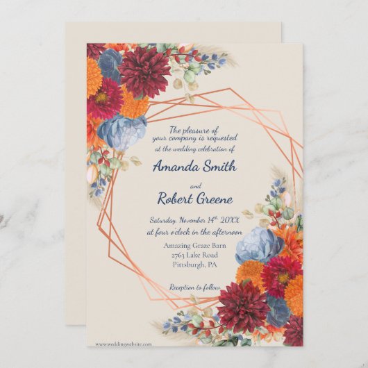 Autumn Floral Wedding Invitation Einladung (Vorne/Hinten)