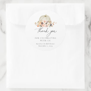 Autumn Floral White Pumpkin Vielen Dank Runder Aufkleber