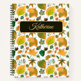 Autumn Floral with a custom name Green Notizblock