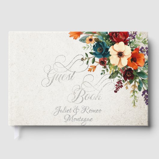 Autumn Floral & Wreath - Cream/Silver Gästebuch (Vorderseite)