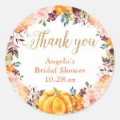 Autumn Floral Wreath Pumpkin Gold Danke für Ihre U Runder Aufkleber (Vorderseite)
