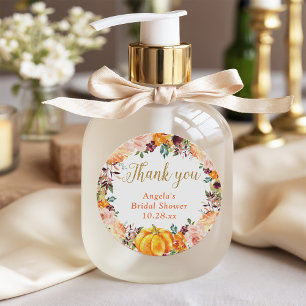 Autumn Floral Wreath Pumpkin Gold Danke für Ihre U Runder Aufkleber