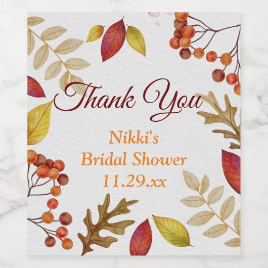 Autumn Floral Wreath Pumpkin Gold Danke für Ihre U Weinetikett (Einzelnes Label)