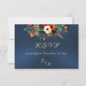 Autumn Floral & Wreath RSVP - Blue Karte (Vorderseite)