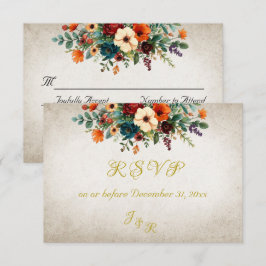 Autumn Floral & Wreath RSVP - Cream Karte