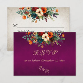Autumn Floral & Wreath RSVP - Purple Karte