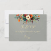 Autumn Floral & Wreath RSVP - Sage Karte (Vorderseite)