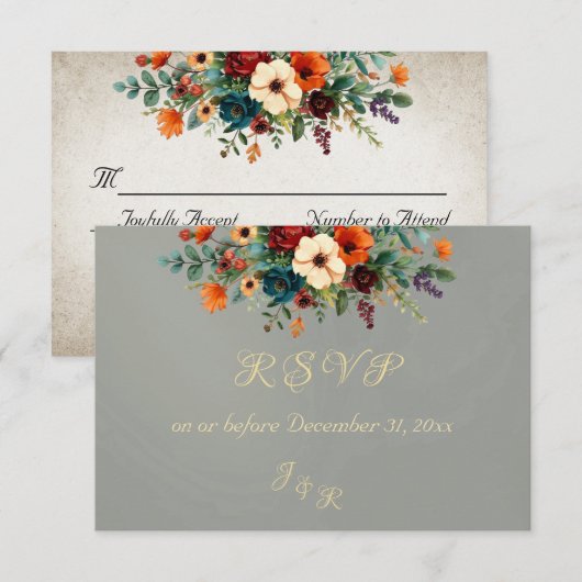 Autumn Floral & Wreath RSVP - Sage Karte (Vorne/Hinten)