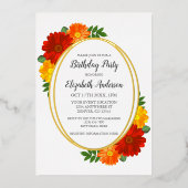 Autumn Florals Birthday Folieneinladung (Vorderseite)