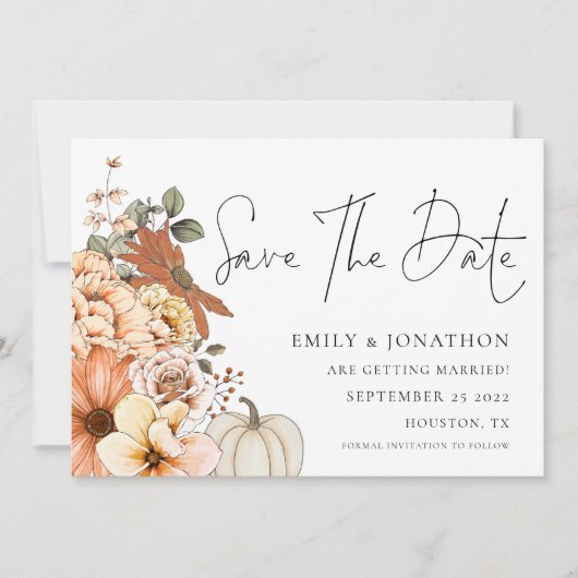 Autumn Florals Pumpkin QR Code Wedding Save The Date (Vorderseite)