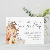 Autumn Florals Pumpkin QR Code Wedding Save The Date (Stehend Vorderseite)