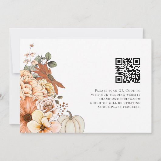 Autumn Florals Pumpkin QR Code Wedding Save The Date (Rückseite)