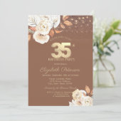 Autumn Flower Glitter Terracotta 35th Birthday Einladung (Stehend Vorderseite)