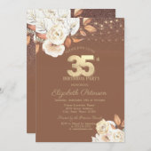 Autumn Flower Glitter Terracotta 35th Birthday Einladung (Vorne/Hinten)