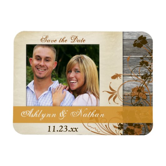 Autumn Flowers, FÄLSCHUNG Wood Save the Date Magne Magnet (Horizontal)