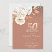 Autumn Flowers Lights Glitter 50th Birthday Einladung (Vorderseite)