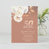 Autumn Flowers Lights Glitter 50th Birthday Einladung (Stehend Vorderseite)