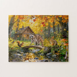 Autumn Forest Cottage with forest animals and Mush Puzzle