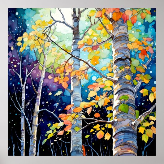 Autumn Forest Night Painting Poster (Vorne)