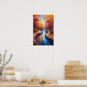 Autumn Forest Path with Flowing Stream Landscape Poster (Küche)