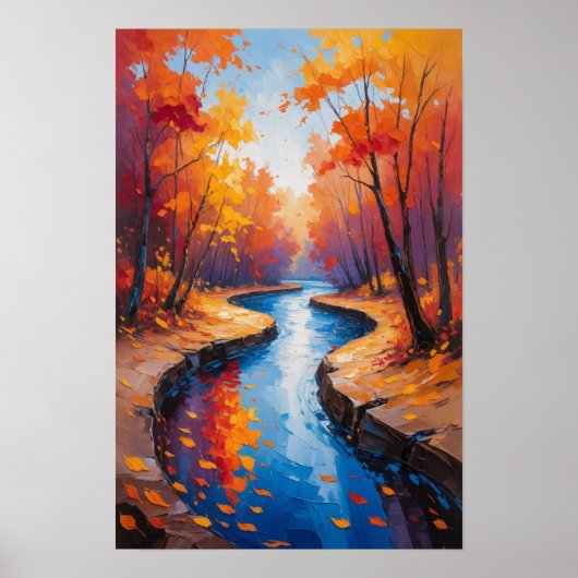 Autumn Forest Path with Flowing Stream Landscape Poster (Vorne)