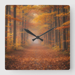 Autumn Forest Wall Clock - Cosy Nature Design Quadratische Wanduhr