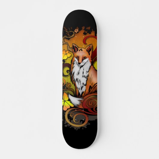 Autumn Fox Black Background Illustration Skateboard (Vorne)