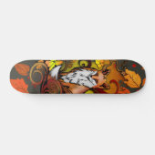Autumn Fox Dark Grey Leaves Illustration Skateboard (Horizontal)