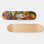 Autumn Fox Dark Grey Leaves Illustration Skateboard (Horizontal)